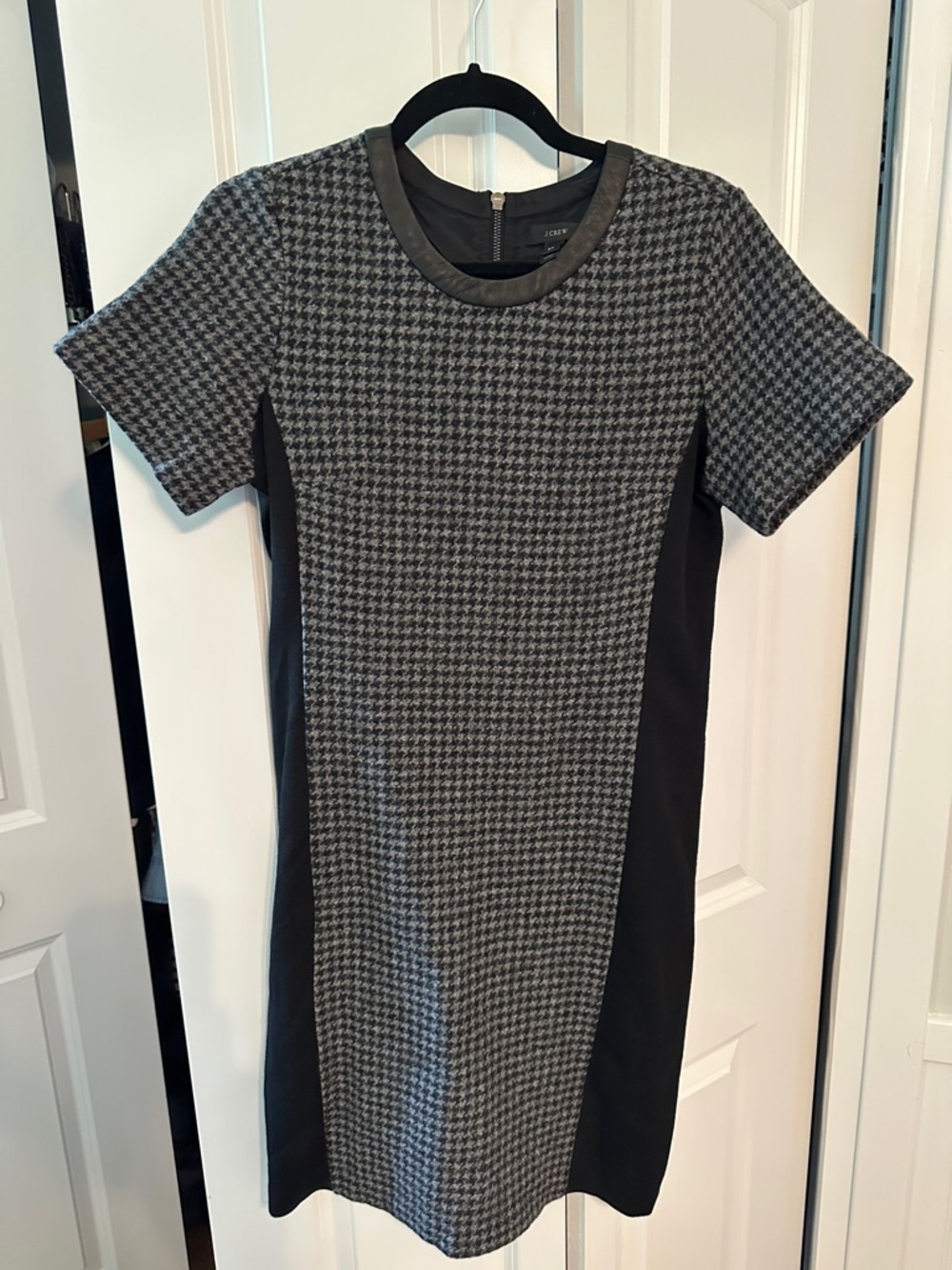 J. Crew Black and Gray Houndstooth Midi Dress
